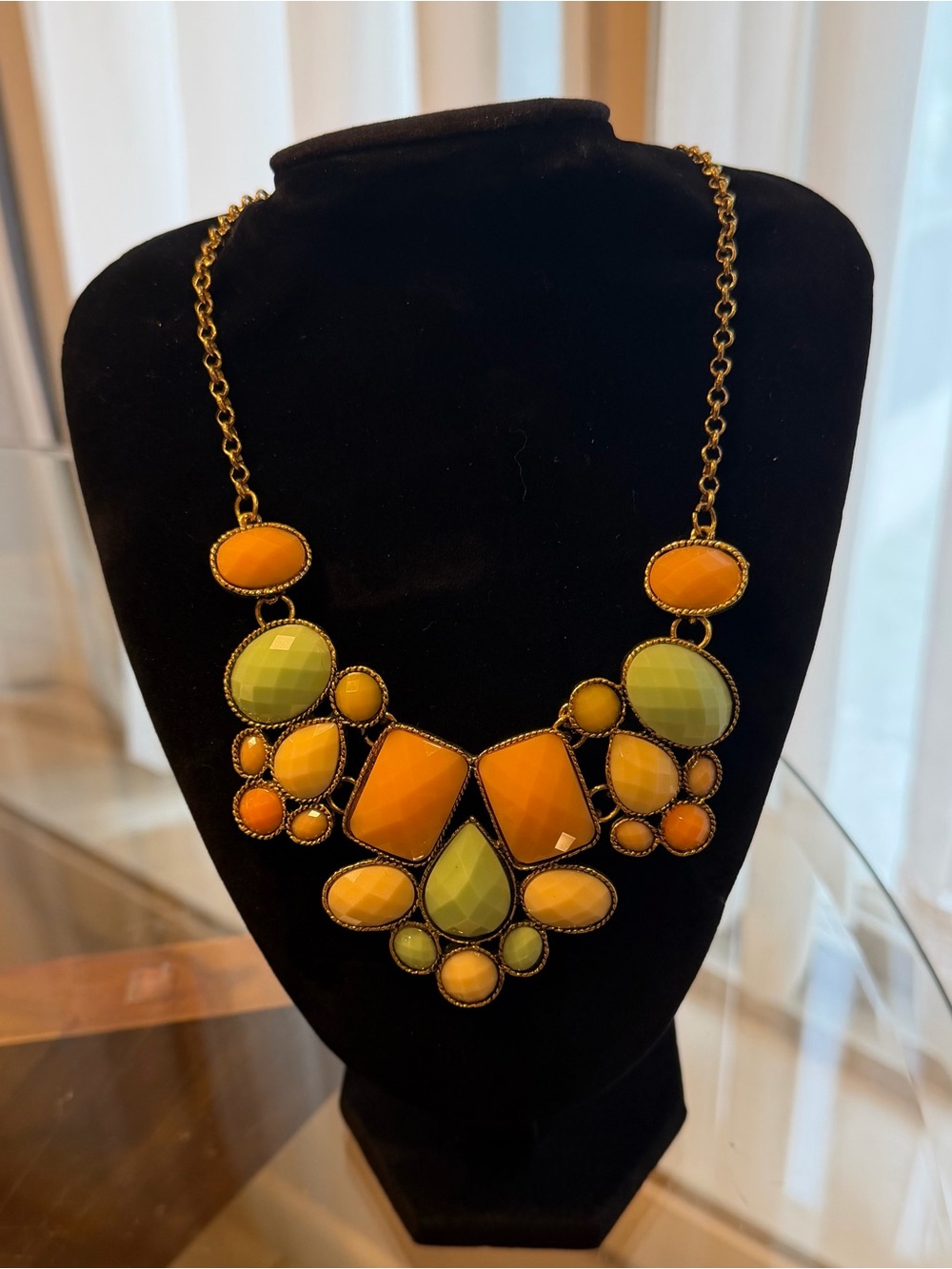 Gold-Tone Coral & Mint Statement Necklace
